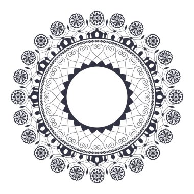 Dekoratif yuvarlak çerçeve çiçek süsleme ile tasarımı için. Bir şablon baskı kartpostallar, davetiyeler, kitaplar, tekstil, gravür, ahşap mobilyalar, sıcak dövme. Vektör.