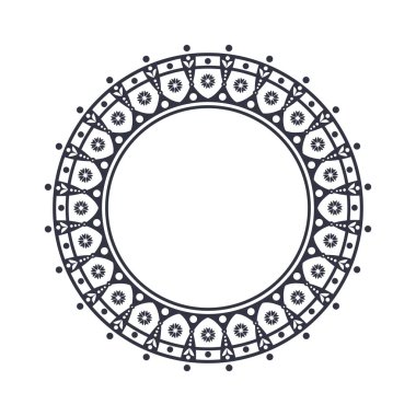 Dekoratif yuvarlak çerçeve çiçek süsleme ile tasarımı için. Bir şablon baskı kartpostallar, davetiyeler, kitaplar, tekstil, gravür, ahşap mobilyalar, sıcak dövme. Vektör.