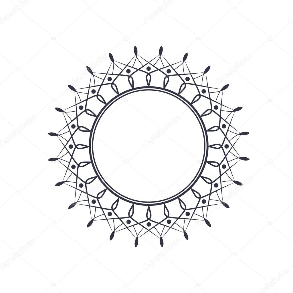 Decorative round frame for design with floral ornament. A template for printing postcards, invitations, books, for textiles, engraving, wooden furniture, forging. Vector.