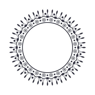 Dekoratif yuvarlak çerçeve çiçek süsleme ile tasarımı için. Bir şablon baskı kartpostallar, davetiyeler, kitaplar, tekstil, gravür, ahşap mobilyalar, sıcak dövme. Vektör.