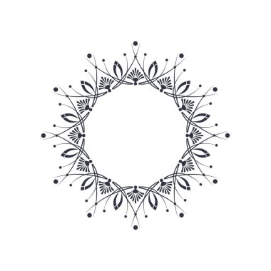 Dekoratif yuvarlak çerçeve çiçek süsleme ile tasarımı için. Bir şablon baskı kartpostallar, davetiyeler, kitaplar, tekstil, gravür, ahşap mobilyalar, sıcak dövme. Vektör.