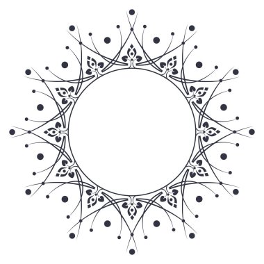 Dekoratif yuvarlak çerçeve çiçek süsleme ile tasarımı için. Bir şablon baskı kartpostallar, davetiyeler, kitaplar, tekstil, gravür, ahşap mobilyalar, sıcak dövme. Vektör.