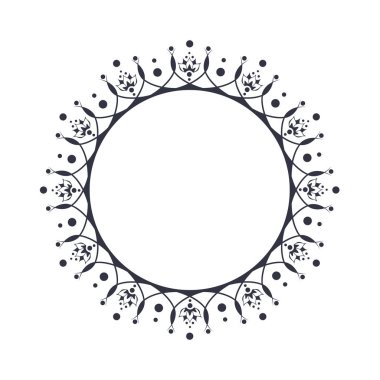 Dekoratif yuvarlak çerçeve çiçek süsleme ile tasarımı için. Bir şablon baskı kartpostallar, davetiyeler, kitaplar, tekstil, gravür, ahşap mobilyalar, sıcak dövme. Vektör.