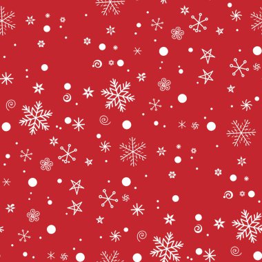 Kar taneleri ile sorunsuz Noel kırmızı arka plan. Serbest el çiziminin. Herhangi bir renkte rötuş yapmak. Vektör. Ambalaj, tekstil, Web siteleri, arka plan yazdırma için vb.