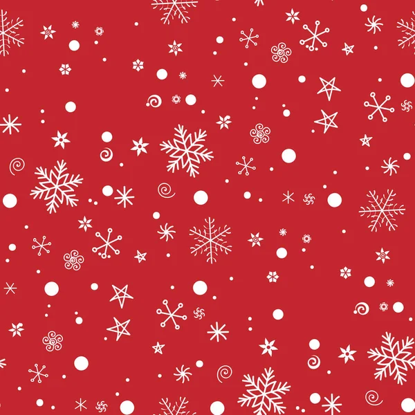 Seamless Christmas Red Background Snowflakes Freehand Drawing You Can Repaint — Stock Vector