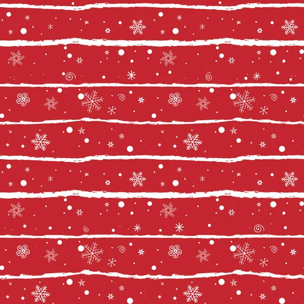 Fondo Rojo Navidad Sin Costuras Con Copos Nieve Dibujo Mano — Vector de stock