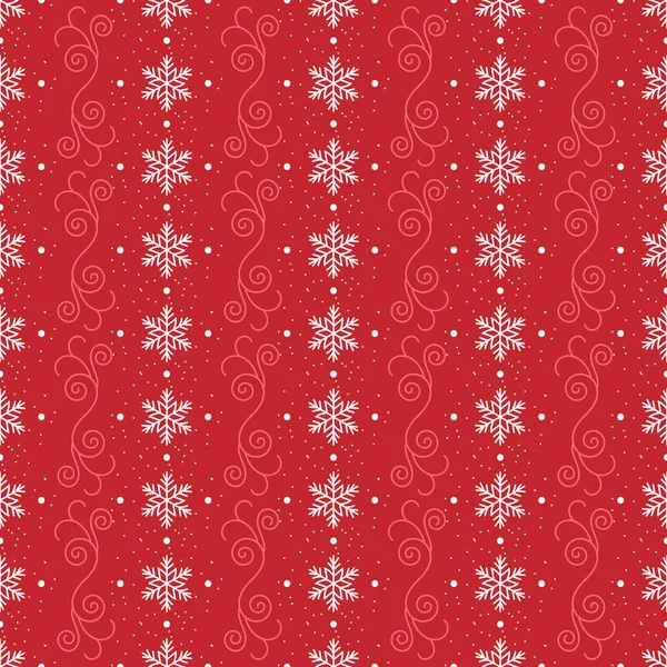 Fond Rouge Noël Sans Couture Avec Flocons Neige Dessin Main — Image vectorielle