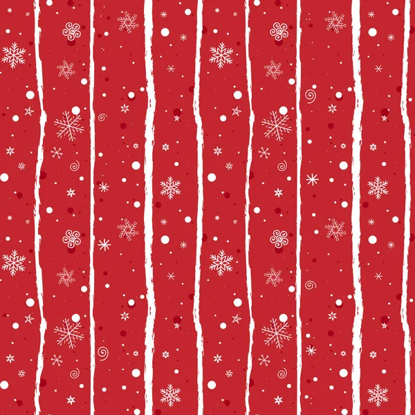 Fundo Vermelho Natal Sem Costura Com Flocos Neve Desenho Mão — Vetor de Stock