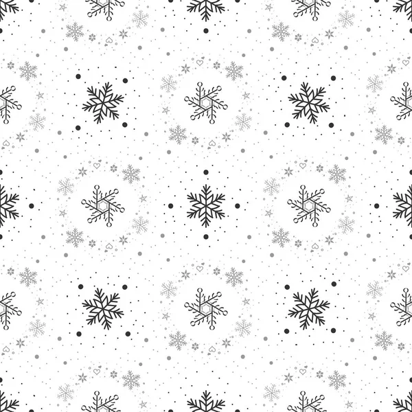 Boże Narodzenie Bezszwowe Boże Narodzenie Czarno Białe Tło Płatki Śniegu — Wektor stockowy