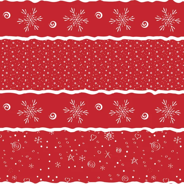 Fondo Rojo Navidad Sin Costuras Con Copos Nieve Dibujo Mano — Vector de stock