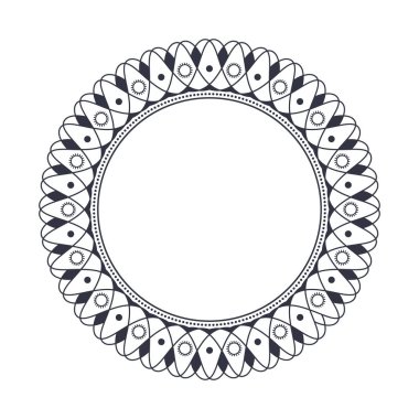 Dekoratif yuvarlak çerçeve tasarımı ile soyut çiçek süsleme için. Daire kare. Bir şablon baskı kartpostallar, davetiyeler, kitaplar, tekstil, gravür, ahşap mobilyalar, sıcak dövme. Vektör.