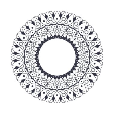 Dekoratif yuvarlak çerçeve tasarımı ile soyut çiçek süsleme için. Daire kare. Bir şablon baskı kartpostallar, davetiyeler, kitaplar, tekstil, gravür, ahşap mobilyalar, sıcak dövme. Vektör.