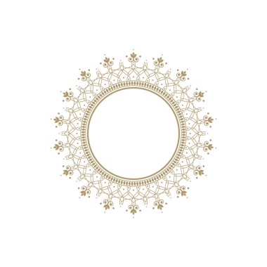 Dekoratif yuvarlak çerçeve tasarımı soyut çiçek desenli için. Daire kare. Şablon baskı kartları, davetiyeleri, kitaplar, tekstil, gravür, ahşap mobilyalar, sıcak dövme. Vektör.