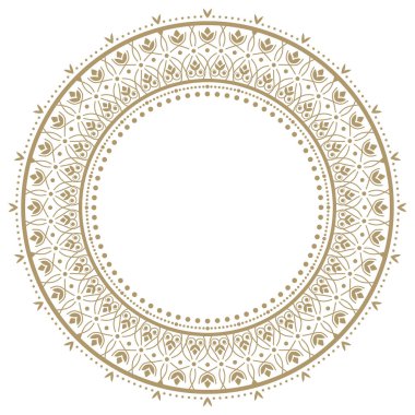 Dekoratif yuvarlak çerçeve tasarımı soyut çiçek desenli için. Daire kare. Şablon baskı kartları, davetiyeleri, kitaplar, tekstil, gravür, ahşap mobilyalar, sıcak dövme. Vektör.