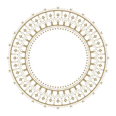 Dekoratif yuvarlak çerçeve tasarımı soyut çiçek desenli için. Daire kare. Şablon baskı kartları, davetiyeleri, kitaplar, tekstil, gravür, ahşap mobilyalar, sıcak dövme. Vektör.