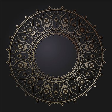 Dekoratif yuvarlak çerçeve tasarımı soyut çiçek desenli için. Daire kare. Şablon baskı kartları, davetiyeleri, kitaplar, tekstil, gravür, ahşap mobilyalar, sıcak dövme. Vektör.