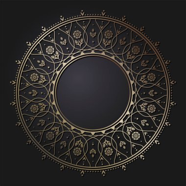 Dekoratif yuvarlak çerçeve tasarımı soyut çiçek desenli için. Daire kare. Şablon baskı kartları, davetiyeleri, kitaplar, tekstil, gravür, ahşap mobilyalar, sıcak dövme. Vektör.