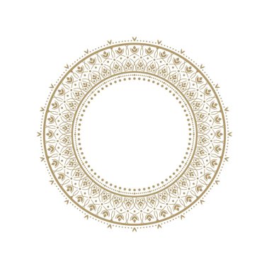 Dekoratif yuvarlak çerçeve tasarımı soyut çiçek desenli için. Daire kare. Şablon baskı kartları, davetiyeleri, kitaplar, tekstil, gravür, ahşap mobilyalar, sıcak dövme. Vektör.