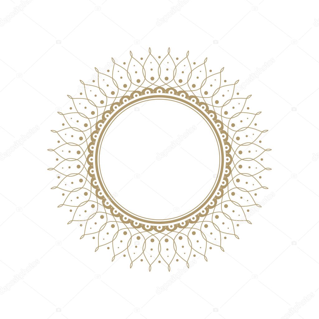 Decorative round frame for design with abstract floral pattern. Circle frame. Template for printing cards, invitations, books, for textiles, engraving, wooden furniture, forging. Vector.