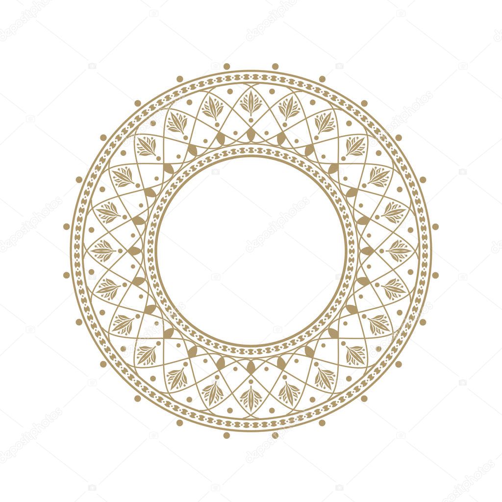 Decorative round frame for design with abstract floral pattern. Circle frame. Template  Vector.