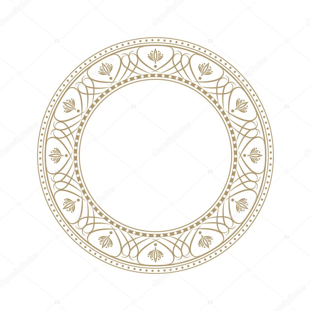 Decorative round frame for design with abstract floral pattern. Circle frame. Template Vector.