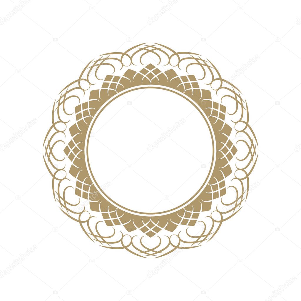 Decorative round frame for design with abstract floral pattern. Circle frame. Template Vector.