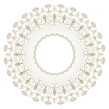 Dekoratif yuvarlak çerçeve çiçek süsleme ile tasarımı için. Daire kare. Bir şablon baskı kartpostallar, davetiyeler, kitaplar, tekstil, gravür, ahşap mobilyalar, sıcak dövme. Vektör.