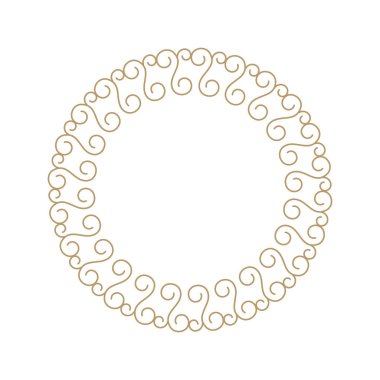 Dekoratif açılış çerçevesi, siyah arkaplanda altın soyut desenli. Dairesel süs. Tasarım için zarif bir unsur. Vektör.