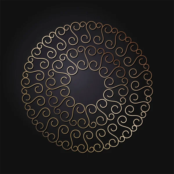 Dekorativer Durchbrochener Runder Rahmen Mit Goldenem Abstrakten Muster Auf Schwarzem — Stockvektor