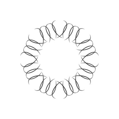 Dekoratif açılış çerçevesi, siyah arkaplanda altın soyut desenli. Dairesel süs. Tasarım için zarif bir unsur. Vektör.