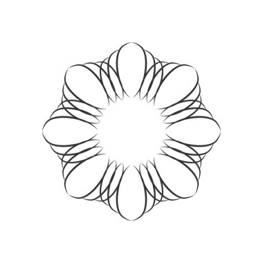 Dekoratif açılış çerçevesi, siyah arkaplanda altın soyut desenli. Dairesel süs. Tasarım için zarif bir unsur. Vektör.