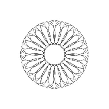 Dekoratif açılış çerçevesi, siyah arkaplanda altın soyut desenli. Dairesel süs. Tasarım için zarif bir unsur. Vektör.