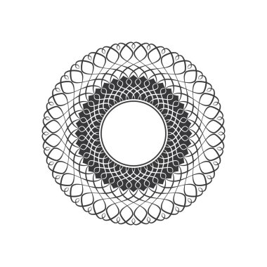 Dekoratif açılış çerçevesi, siyah arkaplanda altın soyut desenli. Dairesel süs. Tasarım için zarif bir unsur. Vektör.