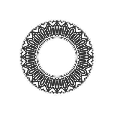 Dekoratif açılış çerçevesi, siyah arkaplanda altın soyut desenli. Dairesel süs. Tasarım için zarif bir unsur. Vektör.