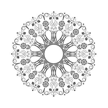 Dekoratif açılış çerçevesi, siyah arkaplanda altın soyut desenli. Dairesel süs. Tasarım için zarif bir unsur. Vektör. rn