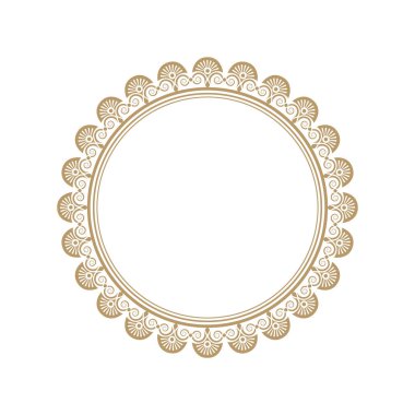 Dekoratif açılış çerçevesi, siyah arkaplanda altın soyut desenli. Dairesel süs. Tasarım için zarif bir unsur. Vektör. rn