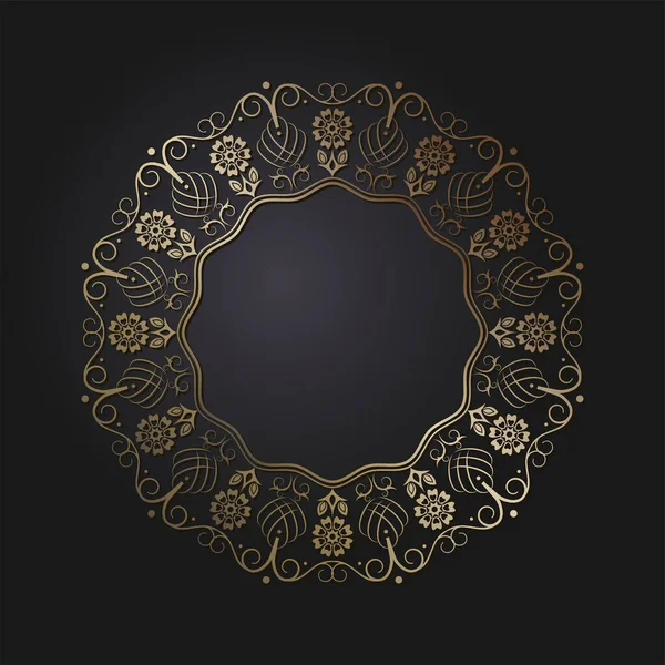 Dekorativer Durchbrochener Runder Rahmen Mit Goldenem Abstrakten Muster Auf Schwarzem — Stockvektor