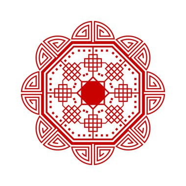 Çin aksesuarlarıyla dekoratif yuvarlak çerçeve. Çember çerçeve. Baskı kartları, davetiyeler, kitaplar, tekstil, gravür, ahşap mobilya, sahtecilik için şablon. Vektör.