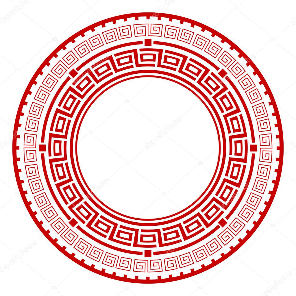 Decorative round frame for design with chinese ornament. Circle frame. Template for printing cards, invitations, books, for textiles, engraving, wooden furniture, forging. Vector.