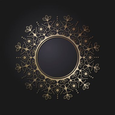 Soyut çiçek desenli dekoratif yuvarlak tasarım çerçevesi. Dairesel bir çerçeve. Baskı kartları, davetiyeler, kitaplar, tekstil, gravür, ahşap mobilyalar, sahtecilik için şablonlar. Vektör