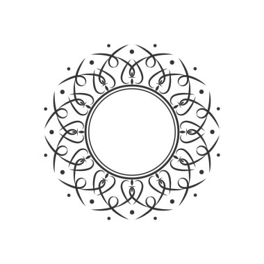 Soyut çiçek süsüsüyle dekoratif yuvarlak çerçeve. Dairesel çerçeve. Tasarım için zarif bir unsur. Vektör.