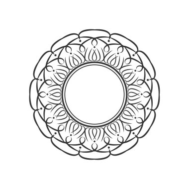 Soyut çiçek süsüsüyle dekoratif yuvarlak çerçeve. Dairesel çerçeve. Tasarım için zarif bir unsur. Vektör.