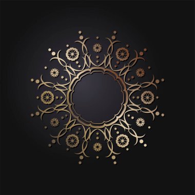 Tasarım için soyut altın çiçek süsüyle dekoratif yuvarlak çerçeve. Çember çerçeve. Kağıt, davetiye, kitap, tekstil, gravür, sahtecilik için zarif bir unsur. Vektör.
