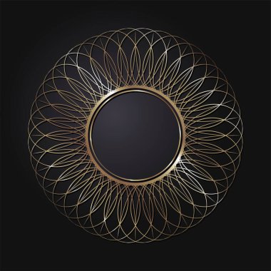 Tasarım için soyut altın çiçek süsüyle dekoratif yuvarlak çerçeve. Çember çerçeve. Kağıt, davetiye, kitap, tekstil, gravür, sahtecilik için zarif bir unsur. Vektör.