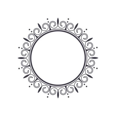 Soyut çiçek süsüsüyle dekoratif yuvarlak çerçeve. Dairesel çerçeve. Tasarım için zarif bir unsur. Vektör.