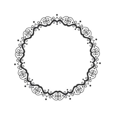 Soyut çiçek süsüsüyle dekoratif yuvarlak çerçeve. Dairesel çerçeve. Tasarım için zarif bir unsur. Vektör.