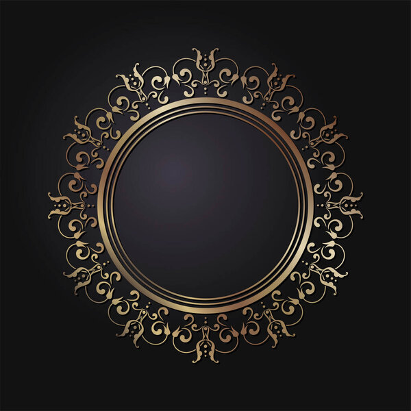 Декоративная круглая рамка для оформления с абстрактным золотым цветочным орнаментом. Круговая рамка. Элегантный элемент для печати открыток, приглашений, книг, текстиля, гравировки, ковки. Вектор.