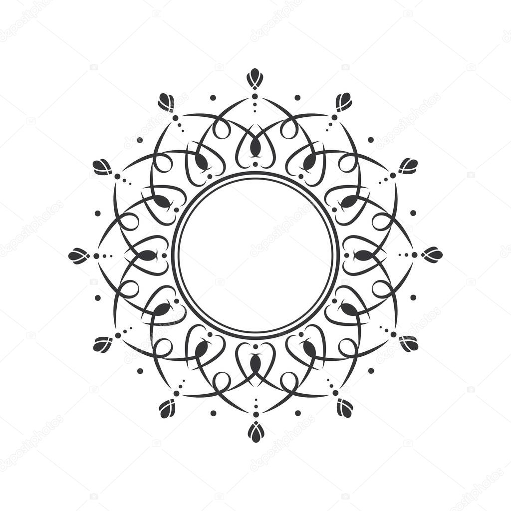 Decorative round frame with abstract floral ornament. Circular frame. Elegant element for design. Vector.