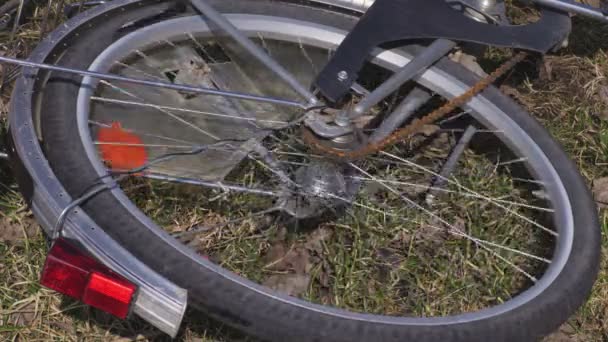 Roterande Cykelhjul Sommardag — Stockvideo