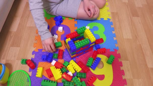 Woman Make House Toy Bricks — Stock Video